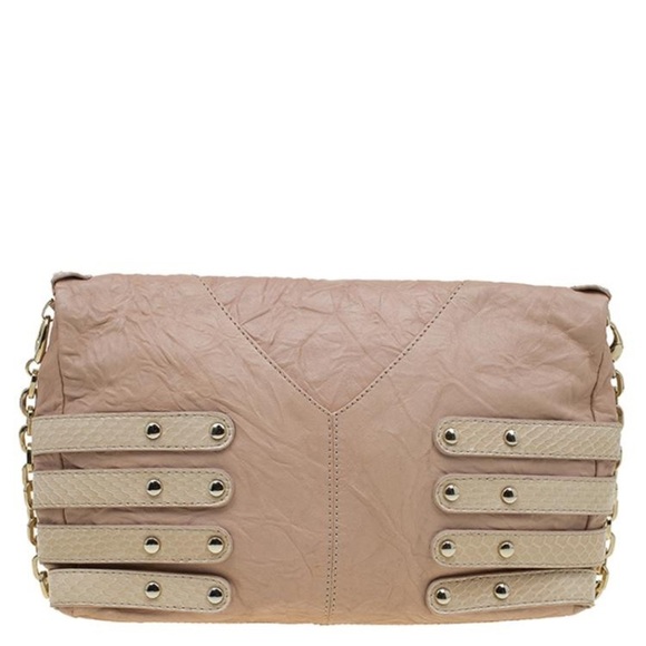 Jimmy Choo Brix Convertible Clutch Python Trim Leather Chain Shoulder Bag - Picture 16 of 16